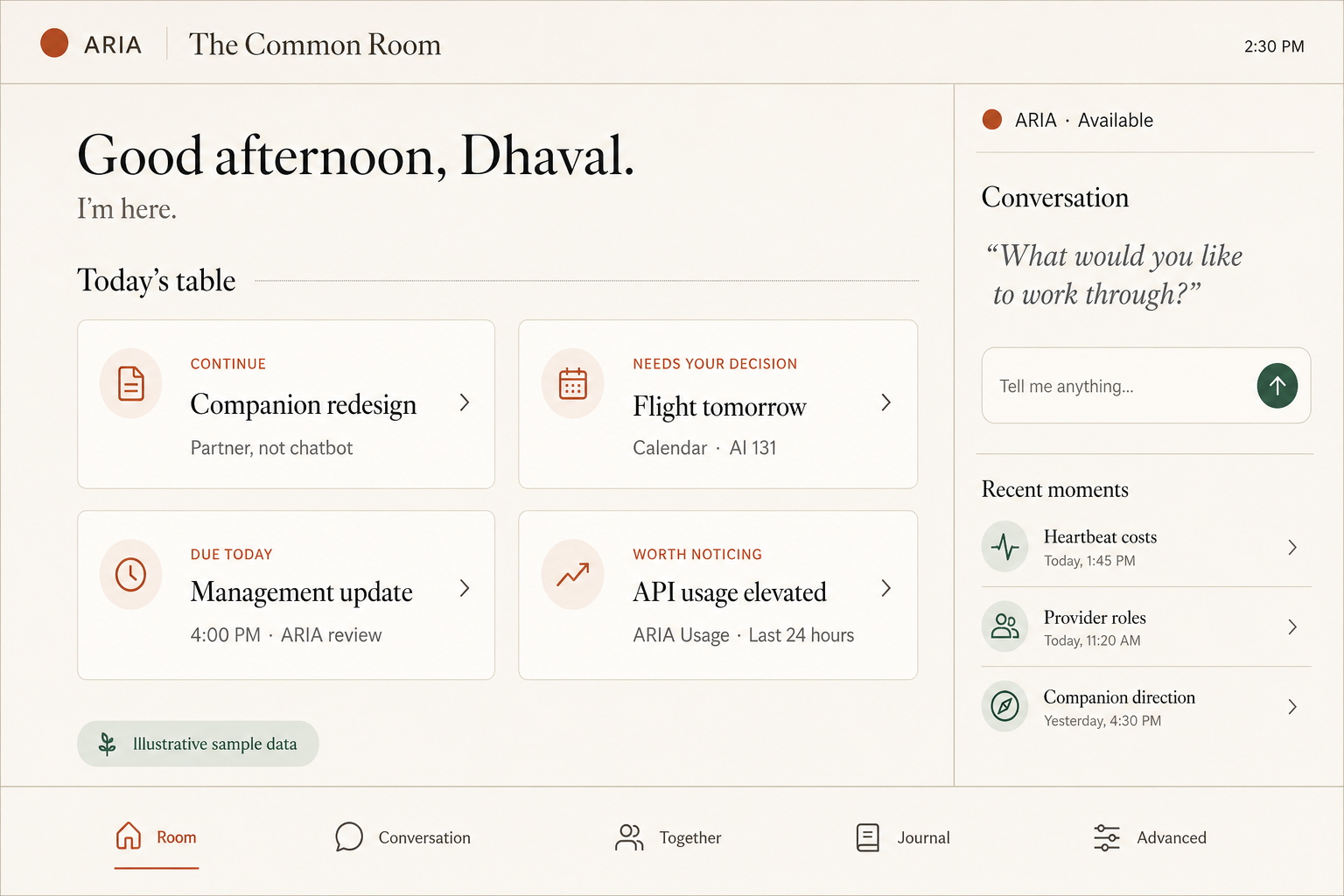 The Common Room ARIA companion interface concept